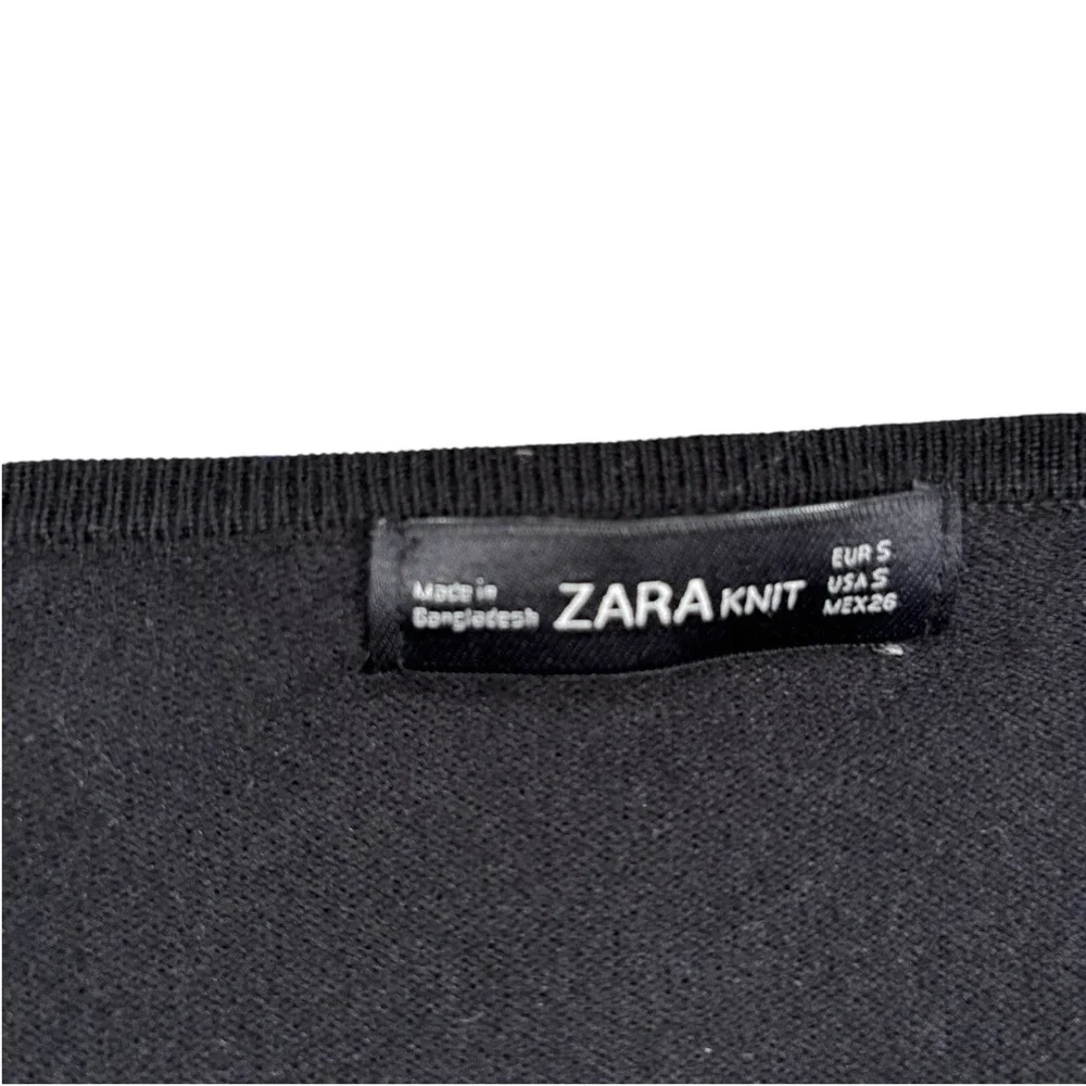 Zara Knit Black Vegan Leather Open Front Waterfall Cardigan‎ Sweater Jacket S
